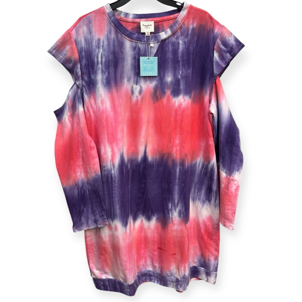 Hayden Women’s Tye-Dye Shirt Dress with Cold‎ Shoulder Cut Outs Size 1XL